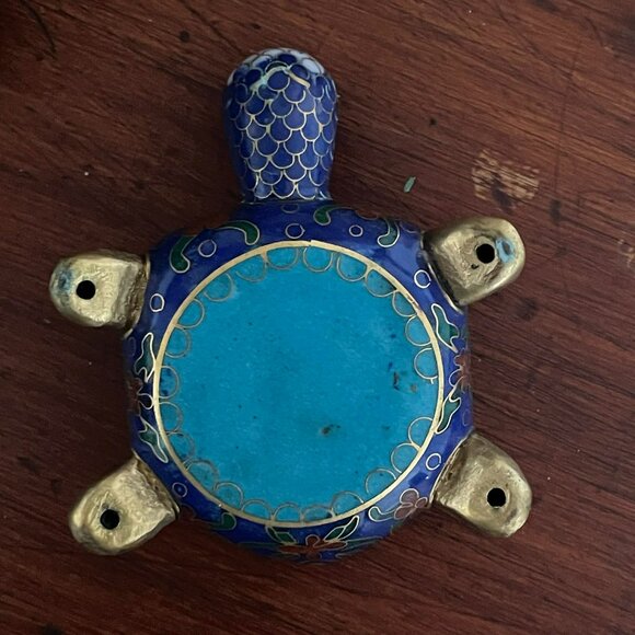 Vintage REAL CLOISONNÉ turtle trinket box, miniature. Collectible art. 3 inches - Picture 9 of 9